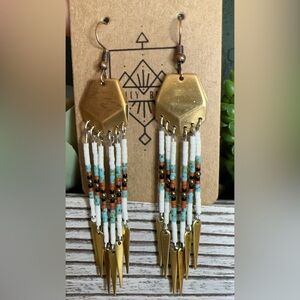 Handcrafted Navajo Inspired Genuine Stone Brass Earrings